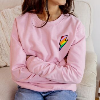 Baby Pink Kids Embroidered Lightning Bolt Sweatshirt, 3 of 5