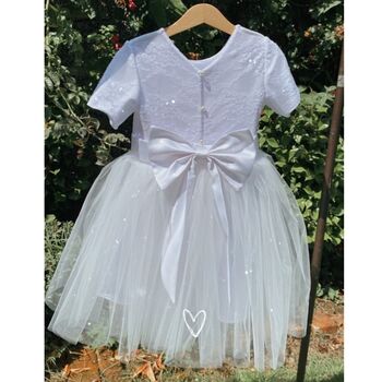 Lace Pearl Button Back With A Bow Sash Flower Girl Dress, 11 of 11