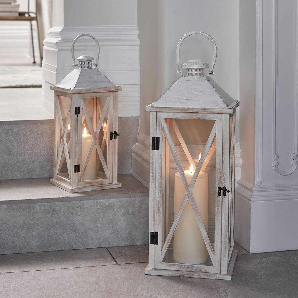 Wooden Folkestone Lantern Duo With LED Candles