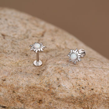 Sterling Silver Opal Sun 16 G Flat Back Earrings, 2 of 11