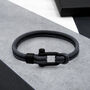 Men's Nautical Double Strand Black Matt D Shackle And Rope Bracelet, thumbnail 1 of 5