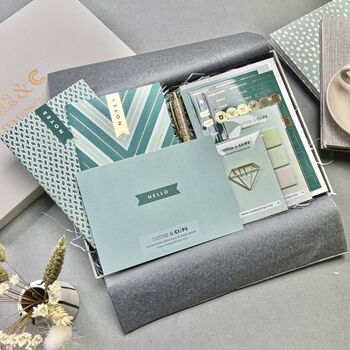 Green And Gold Chevron Stationery Box, 3 of 12