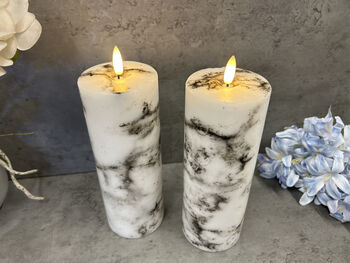 20cm Marbled Grey LED Pillar Candle – Real Wax, 6 of 12
