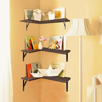 Four Pieces Dark Brown Corner Wall Mounted Shelves, 3 of 7