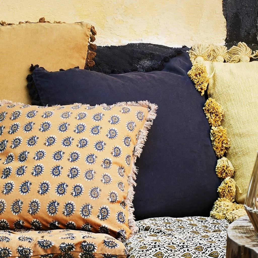 Black Linen Cushion Cover With Tassels By The Little House Shop