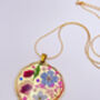 Pressed Flowers Round Gold Necklace Medium Hand Made, thumbnail 4 of 11