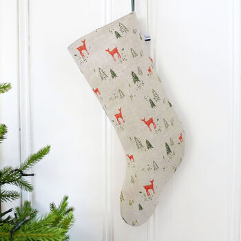 Christmas Reindeer Linen Stocking, 3 of 4