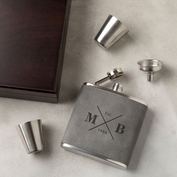 Personalised Engraved Hip Flask Gift Set For Him, 4 of 7