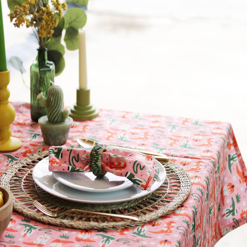 Pink Cowboy Print Fun Tablecloth For Dinner Parties By Hem Studios