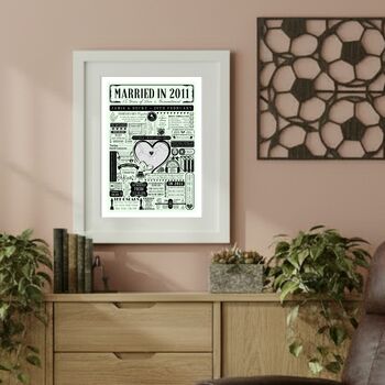 Married In 2011 Map Print, Personalised 15th Crystal Anniversary Gift, 8 of 12