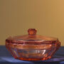 Vintage Art Deco Lidded Glass Trinket Pot Pink, thumbnail 2 of 4