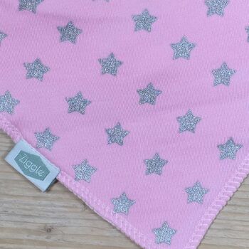 Bandana Dribble Bib Pink With Silver Glitter Stars, 2 of 2