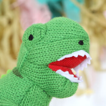 Green T Rex Dinosaur Rattle And Personalised Cotton Bag, 2 of 3