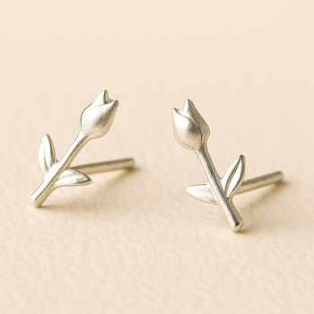Sterling Silver Tulip Flower Stud Earrings, 4 of 5
