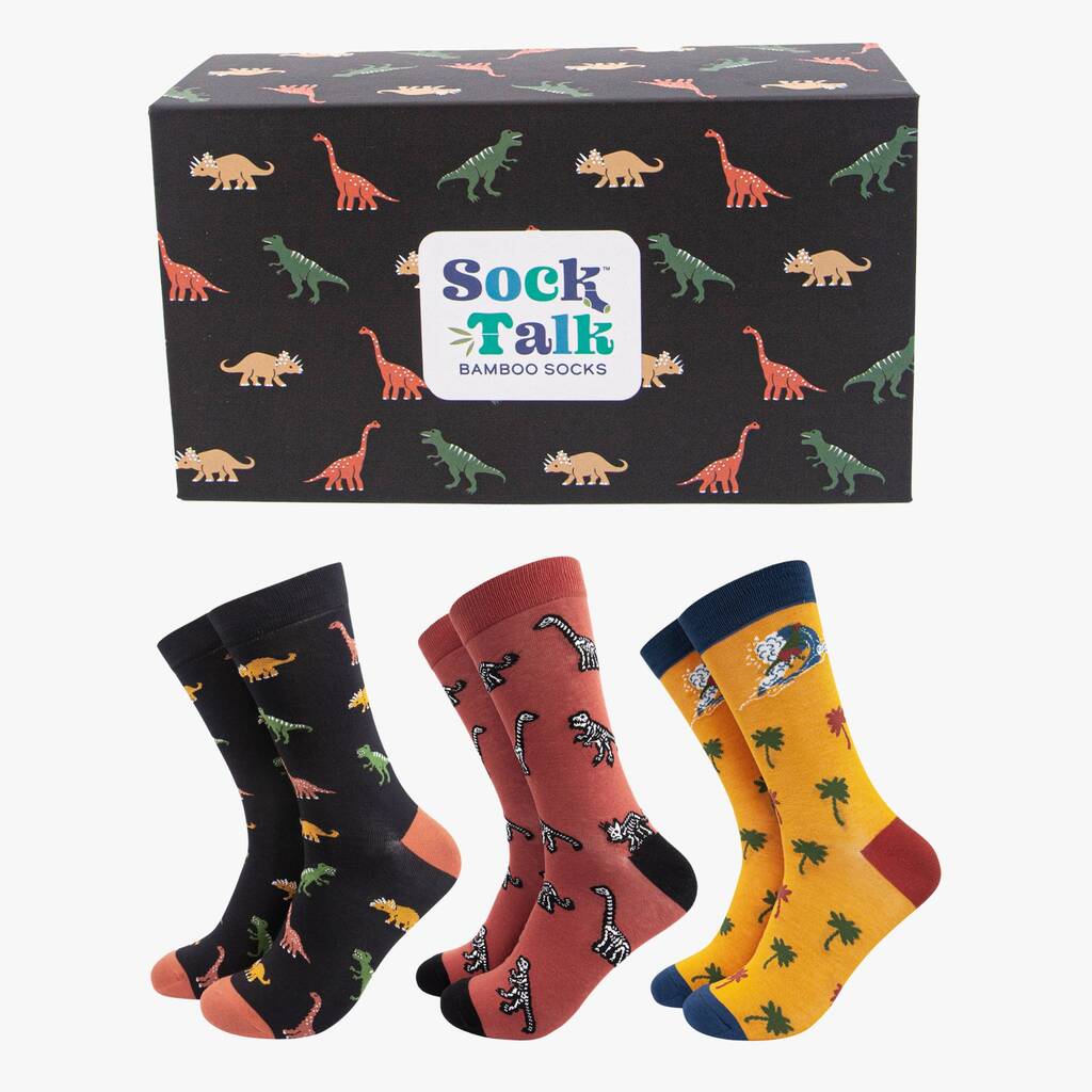 Dinosaurs Bamboo Socks Men's Gift Box Multicoloured, 1 of 4