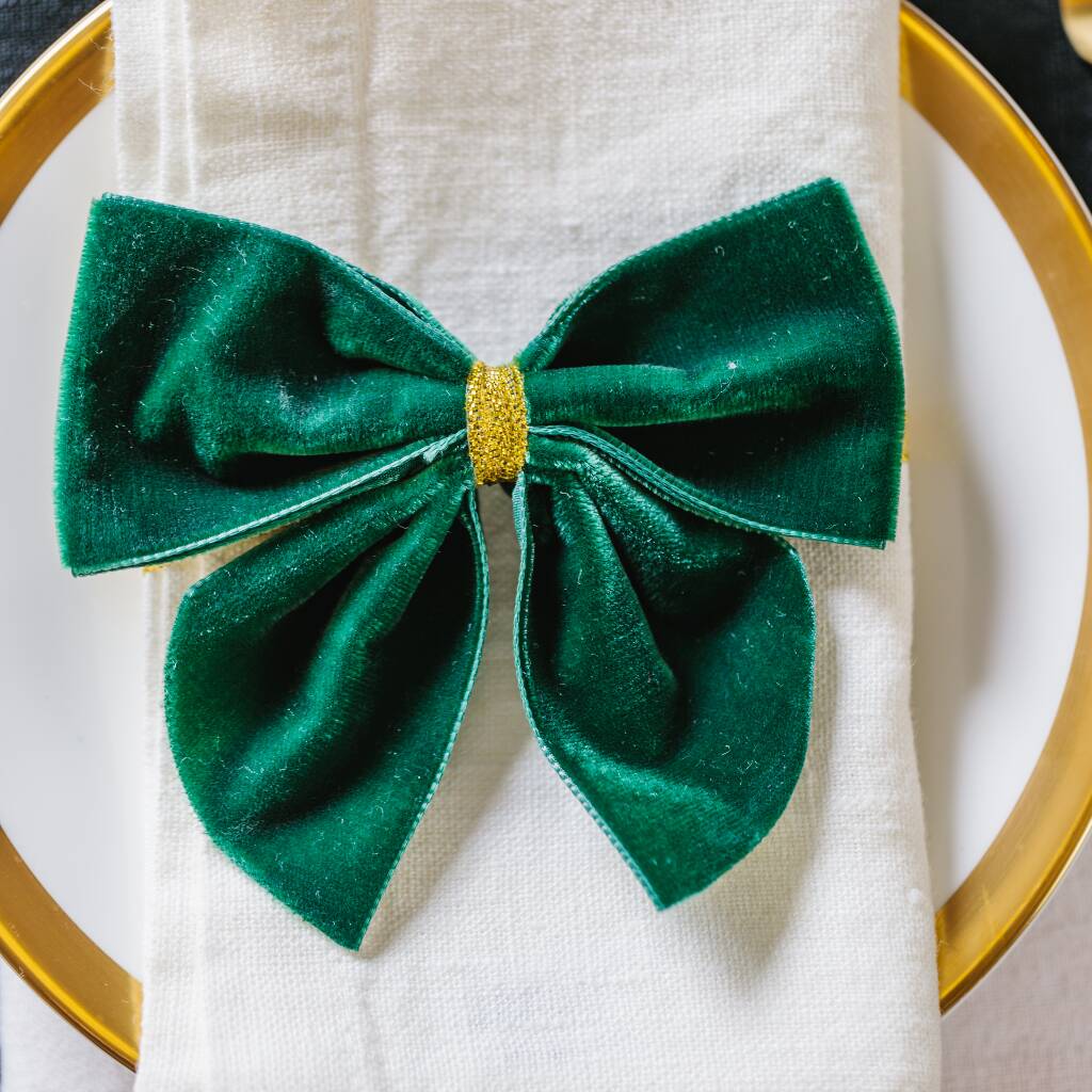 Duo Of Forest Green Napkin Bows, 1 of 7