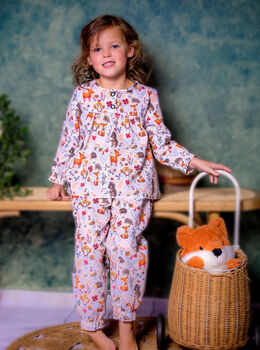 Girls Forest Friends Cotton Pyjama Set, 2 of 6