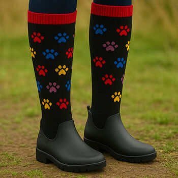 Personalised Christmas Paw Print Welly Socks With Gold Foil Label, 10 of 10