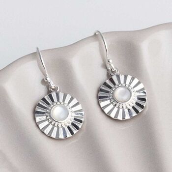 Sterling Silver Gemstone Sun Disc Dangly Earrings, 3 of 9