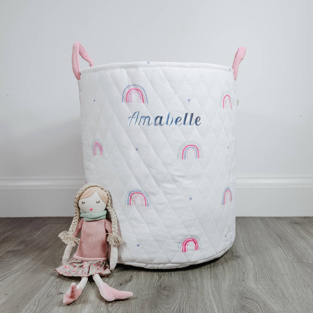 Personalised Rainbow Quilted Toy Bag By Lime Tree London