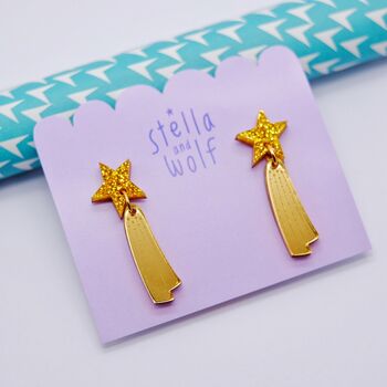 Gold Glitter Shooting Star Earrings, 3 of 3