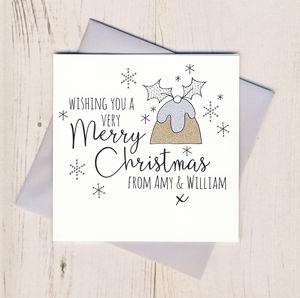 Ten Personalised Glittery Christmas Pudding Cards By Eggbert & Daisy