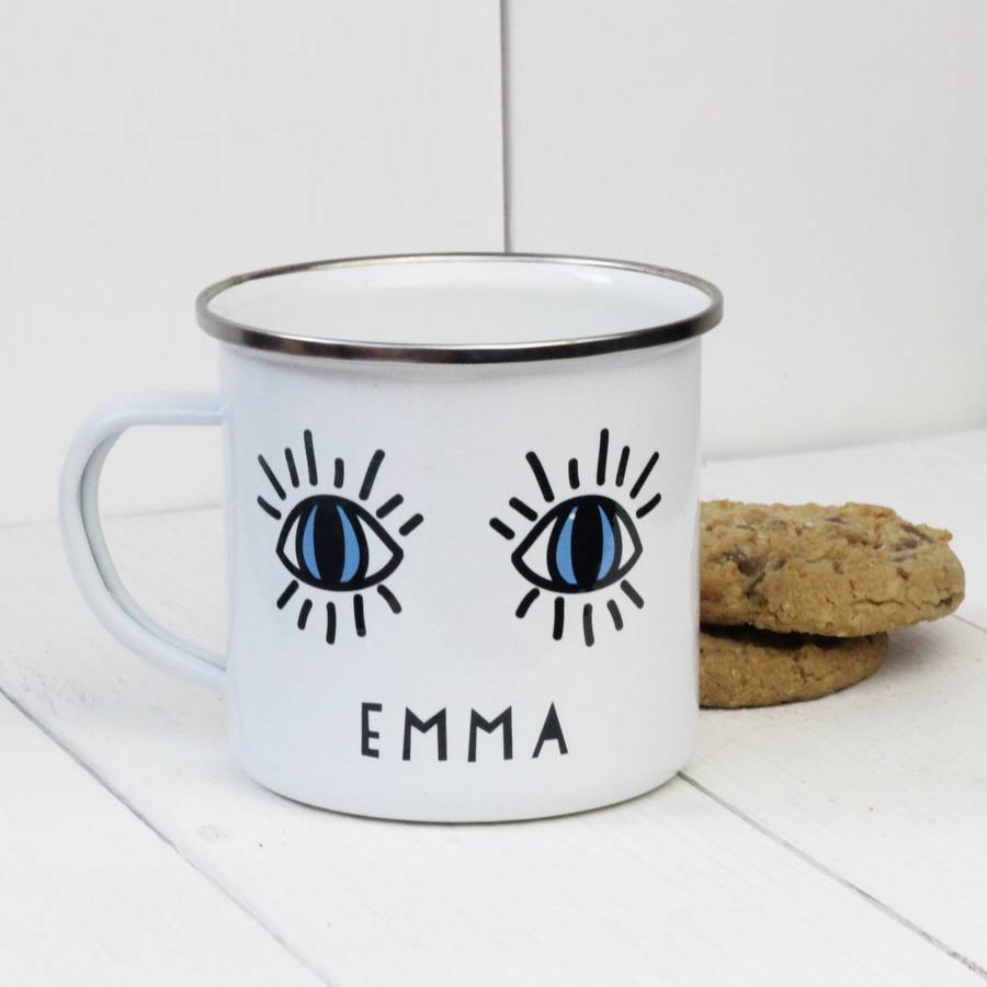 Personalised Eyes Open Enamel Mug By A Piece Of