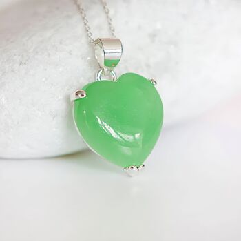 Sterling Silver Jade Heart Necklace, 3 of 12