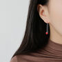 Sterling Silver Tiny Red Heart Threader Earrings, thumbnail 2 of 5