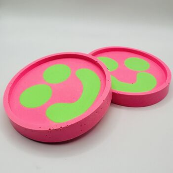 Smiley Face Coasters Neon Pink And Green Set Of Two, 3 of 9