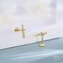 Tiny Dagger Sword Internally Threaded Flat Back Earrings In Sterling Silver, thumbnail 3 of 12