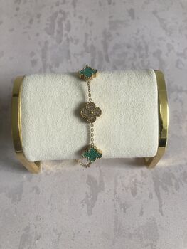 Double Sided 18 K Gold Plated Green Clover Bracelet, 3 of 5