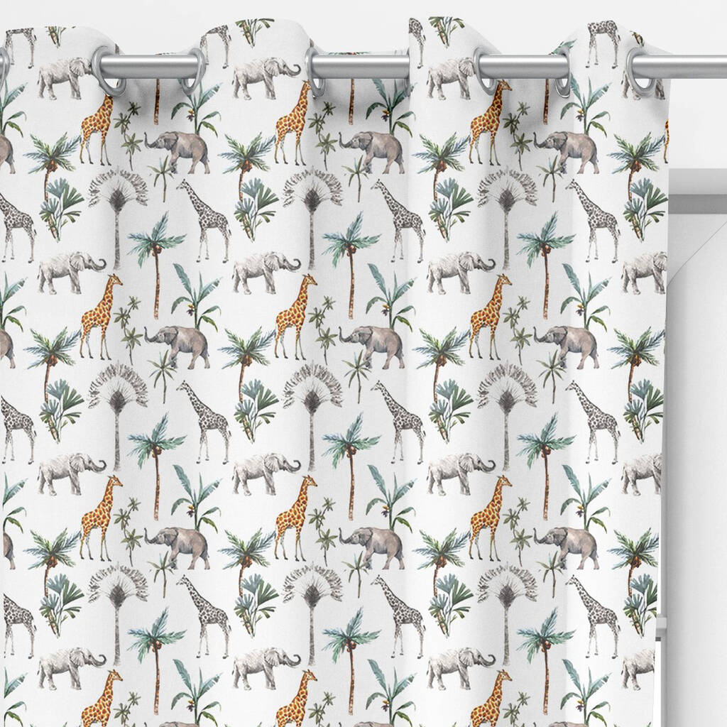 Safari Animals Blackout Lined Curtains Fabric Sample