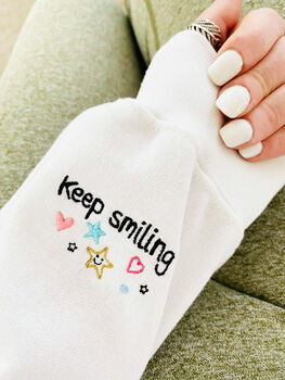 Embroidered 'Keep Smiling' Sweatshirt Or Hoodie, 6 of 12