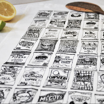 Crisp Packets Illustrated Black And White Tea Towel, 8 of 11
