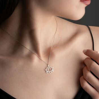 Sterling Silver Lotus Flower Necklace, 4 of 10
