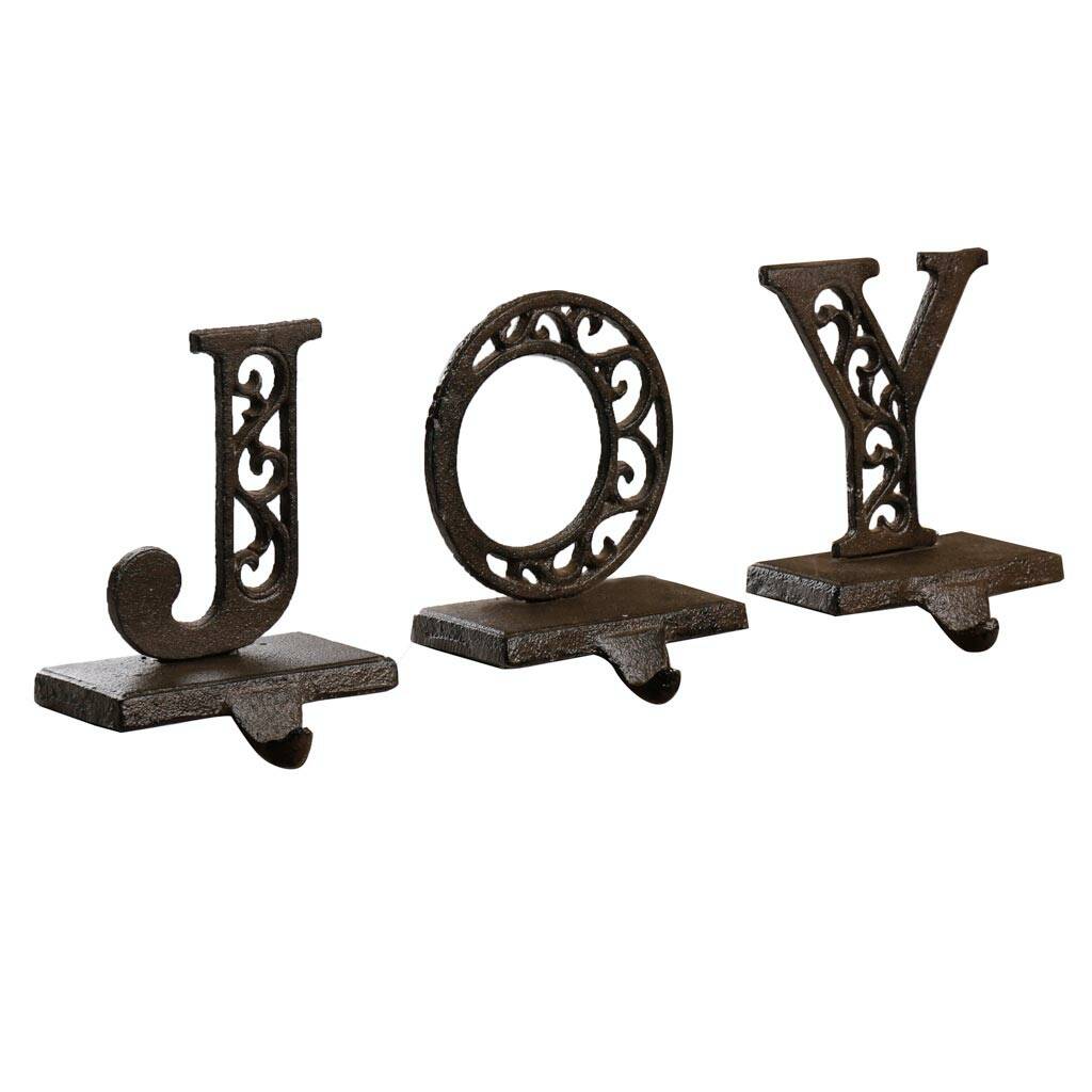 Set Of Three Joy Christmas Stocking Hangers By Dibor