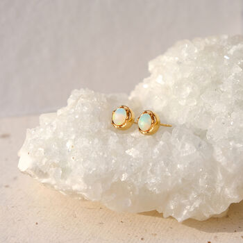 Maya Opal Stud Earrings Sterling Silver Or Gold Plated, 4 of 12