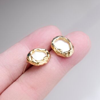 18 K Gold Plated Organic Pearl Stud Earrings, 4 of 7