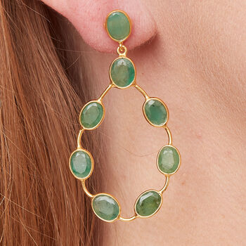 Emerald Stud Peardrop 18 K Gold Plated Silver Earrings, 3 of 11