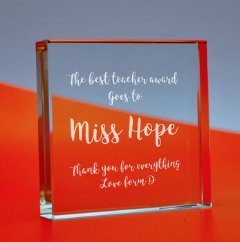 Personalised 'Best Teacher' Block Glass Square Award, 2 of 4