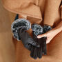 Fluffy Faux Fur Wave Cuff Suede Effect Gloves, thumbnail 8 of 12