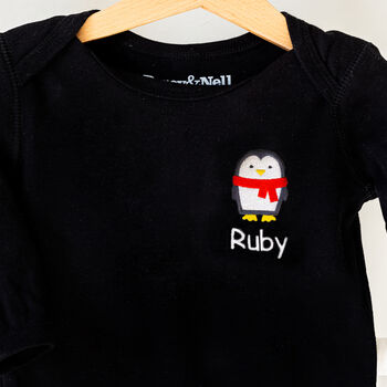 Christmas Penguin Personalised Baby Romper, 4 of 6