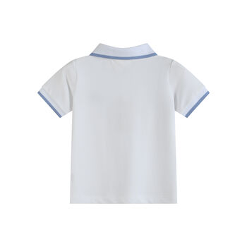 Magnus White/Blue Polo T Shirt With Tractor Embroidery, 3 of 5