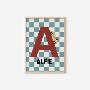 Boys Set Of Six Gallery Wall Personalised Racing Car Themed Prints, 3 of 5