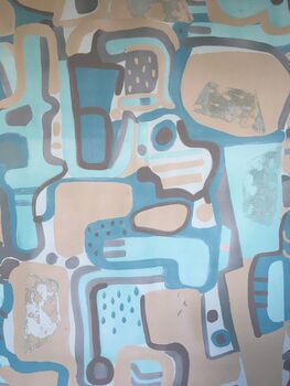 Cubist Jigsaw Wallpaper Stone / Turquoise, 7 of 8