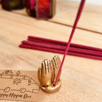Mini Brass Ganesha In Palms Incense Joss Stick Holder, 8 of 10