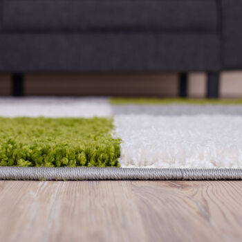The Rugs Geometric Shaggy Rug Green Checkered Rug, 4 of 12