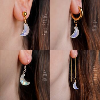 Moonstone Moon And Star Threader Earrings, 5 of 12