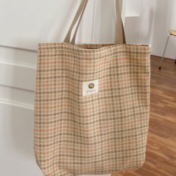 Beige Houndstooth Flannel Large Tote Bag For Women, 5 of 9
